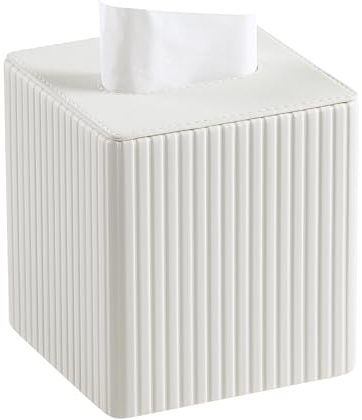MEIBOOCH Taschentuchbox-Abdeckung, stilvolle PU-Leder, quadratisch, mit Magnetboden, für Badezimmer, Schlafzimmer oder Büro (weiße Streifen)