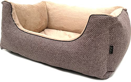 Lebon - Hundebett Louis Plus - 3 Größen - 80cm, 100cm und 120cm - Orthopädisch - Hochwertig und Made in EU - 3 Farben - 3 Größen - Kuschlweich - Hoher Rand - Waschbar - Bester Liegekomfort (M, Braun)