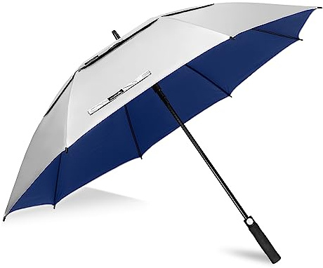 ZOMAKE 68 Inches Golf Regenschirm Sonnenschutz für UV,XXL Großer Winddicht Regenschirm Groß Upf 50+ Selbst Öffnend Belüftet,Große Größe Golfschirm Sturmfest für Sonne und Regen(Silber Marineblau)