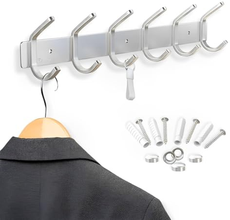 Edelstahl Garderobenleiste Wandhalterung - Stabile Jacken- & Kleiderhaken - Kleidung, Schlüssel, Rucksack & Hutablage für Wandaufhänger - Badezimmer, Schrank & Eingangshaken zum Aufhängen von Kleidung