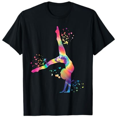Floor Gymnastics Team Equipment Gymnasts Coaches - Damen - Mädchen - Turnerinnen - Kurzarm - T-Shirt - Rhythmische Gymnastik - Black, Multicolored - S