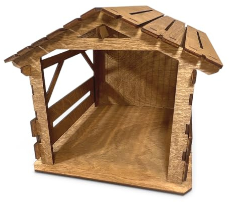 AMamasArt Christmas Nativity 7-Inch Tall Stable Scene | Wood Crèche | Elevate Your Holiday Tabletop Decorations with This Nativity Background for Your Holy Family Figurines