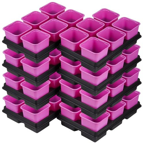 Tymar 48x Anzuchttöpfe mit Untersetzer, Blumentopf mit Pflanzschalen, mit Tablett, Shuttle-Trageschalen (Rosa, 8x8x8cm)