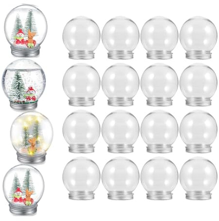 Ciieeo 20 Pezzi Palla di Neve Natalizia Fai da Te Globo Dacqua in Plastica Trasparente Copertura Dell'esposizione della Pianta Tappo a Vite con Sfera di Neve Vetrina Natalizia Cupola Base