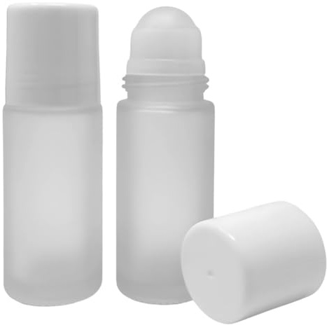 Essenciales 2 leere Roll-on-Flaschen aus mattiertem Glas, 50 ml, wiederbefuellbare Behaelter fuer Kosmetik, Labor und Aromatherapie