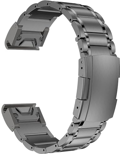 MaKTech Titan Rem,26mm Femdelat Länk Metallarmband med Sköldpaddsspänne,för Garmin Fenix 8 51mm/Epix Pro 51mm/7X/6X Smartwatch (Grå)