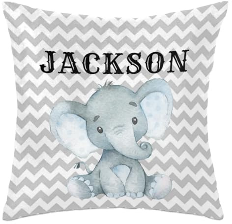 Elephant Personalized Baby Name Nursery Throw Pillow Cover for Baby Boy Girl Gift Custom Pillow with Name Personaized Throw Pillow Cove Sofa Couch Cushion Home Decor Pillow