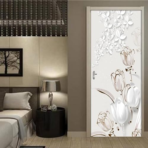 3D Gate Art Abstract Pansy Flower Self Adhesive Door Sticker Poster Wallpaper Mural Wall Sticker Photo 95 X 215 Cm For Living Room Bedroom Bathroom Kitchen Office Pvc Removable Door Decora -8A5M5I1C0N