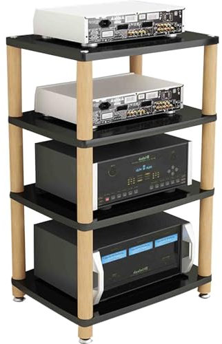 Home professionelles Verstärker-Rack HiFi-Lautsprecherschrank Multifunktionales Massivholz-Mehrschicht-Audiokabinett Verletzt Nicht die Geräte Trägt Starke Schwerkraft (Color : Schwarz, S : 4st floo