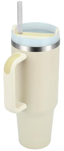 YuanDiann 1 200 ml/40 oz dubbelväggig rostfritt stål vakuum isoleringsmugg med handtag och lock kaffemugg To Go dryckesbägare sugrör stor tumbler resemugg bilmugg termosmugg beige