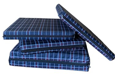 Goldstar Beddings Waterproof Seat Pad for Outdoor Rattan Furniture, 4CM Thick, Fits B&Q EVRE and most of the other Stores Rattan Furniture, Removeable Cover (Blue Check, 63 x 127cm (25 x 50))