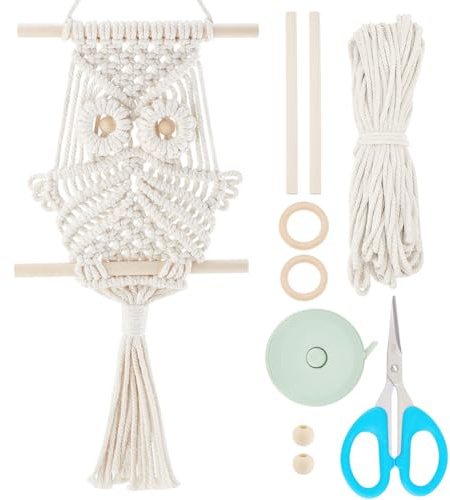 ORIGACH DIY Makramee Wandbehang Set für Anfänger, Makramee Eulen Wandbehang Kit Mit Anleitung Makramee Knüpf-Set Zum Basteln und Knüpfen Set für Makramee Wandbehang Boho Dekoration