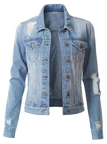 TDEOK sliten jeansjacka dam hål – jeansjacka dam kort sliten – korta jeansjackor hål stretch oversize övergångsjacka jeans jackor midja jeansskjorta elegant för flickor jeansblus, Ljusblå 1, S