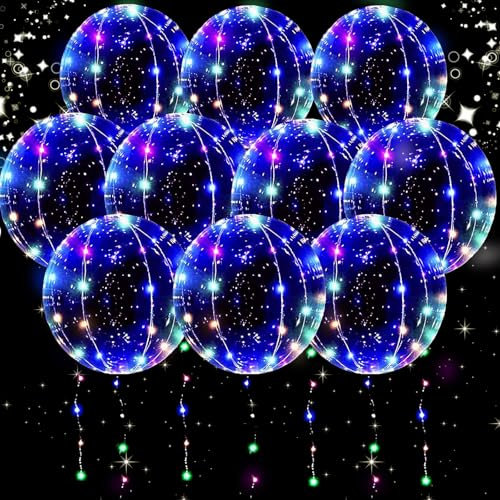 YOUYIKE 10 Stück 20 Zoll LED Leuchtende Luftballons, Bobo Helium Ballons, Luftballons Leuchtend, Helium Ballons, Ballonlichter, Helium Balloon Gas, für Hochzeit Deko, Geburtstag, Party Deko (Farbe)