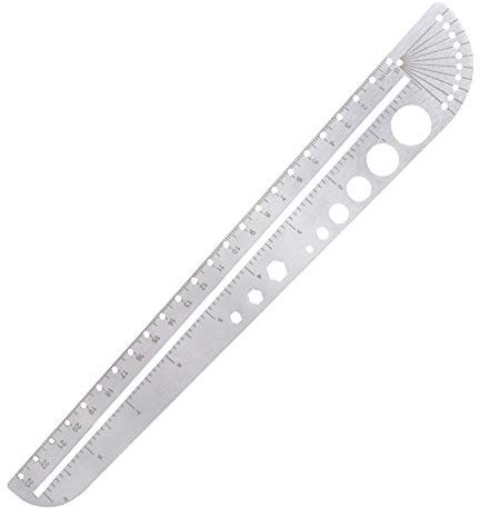 Righello dritto in metallo in acciaio inossidabile, goniometro multifunzionale Bussola Righello in scala Strumento di misurazione per disegno di figure in metallo per designer e