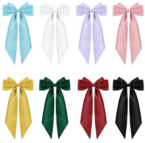 Vbxvsa 8 Stück Schleife Haarschleifen Große Satinschleife Haarspange Schlichte Hair Bow Haarclip Haarklammer mit Langem Schwanz und Französischem Band Frauen Kawaii Kopfschmuck Zubehör