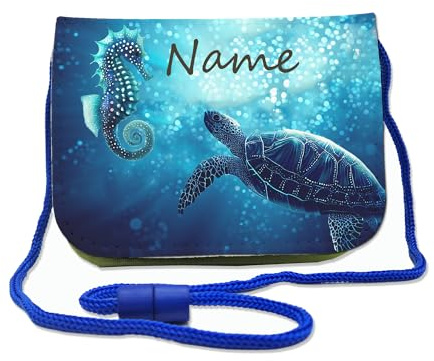 Maus-Design Kinder Brustbeutel Schildkröte mit Name und Schriftartwahl | Klettverschluss, Schnur zum Umhängen, Klarsichtfach, Personalisiert