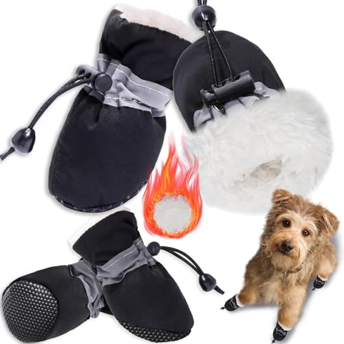 4PCS Bottes Hiver Pour Chien, Chaussures Neige, Convient Aux Chiens de Petite Et Moyenne Taille, Antidérapant Et Chaud, Adapté Aux Activités de Plein Air (Noir 5)