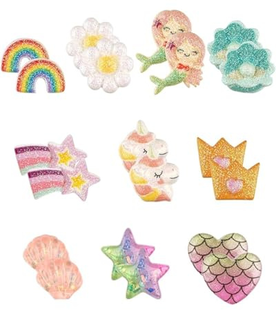KGDUYC 10 Paires Boucles d'oreilles Clip pour Enfant, Mignon Licorne Clips oreilles non percées Fille, Princesse Boucle doreille Bijoux Dress up Cadeau Accessoire fête