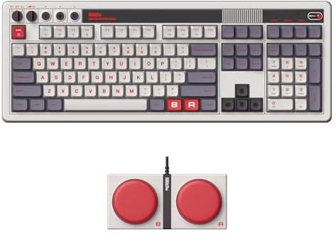 8Bitdo Retro 108 Mechanical Keyboard with 108 Keys and Integrated Numpad, Bluetooth/2.4G/USB-C Hot Swappable Wireless Gaming Keyboard for Windows and Android - ANSI US layout - N Edition