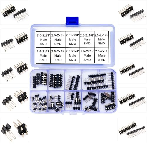 Yoeruyo 2,54 mm SMD-Header-Steckverbinder-Set, 2-reihige Stiftleiste, schwarz, Kunststoff, PCB-Halterung, 252 Kontakte, 100 Positionen, 2 Pole, 2-12P, Heimwerker-Elektronik-Hobbyisten