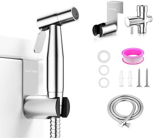SantiCleana Sprayer Bidet Manual con Protección Antiexplosión – Manguera Flexible de Acero Inoxidable de 150 cm para Toilette y Higiene (59 pulgadas, Resistente a Presiones de hasta 8 bar)