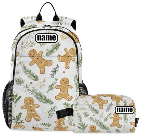 tplaotee Sac à dos en pain d'épice pour homme nature garçon avec sac à déjeuner personnalisable, sacs à livres avec boîte à déjeuner pour garçons, sac d'école avec sac à déjeuner pour enfants de 8 à