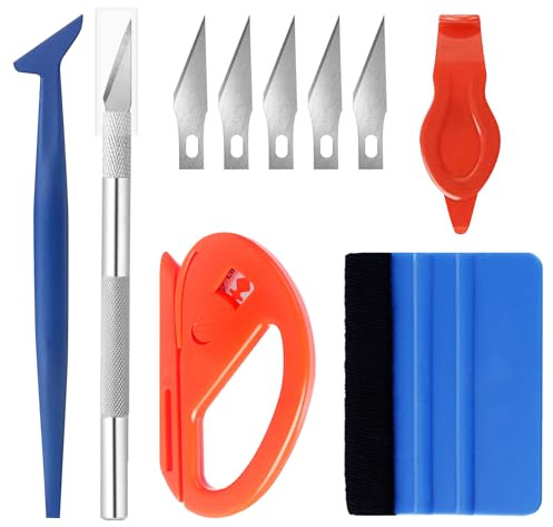 10 Pcs Car Vinyl Wrap Tool kit, Wrap Squeegee Tools, Wallpaper Smoothing with Cutting Tool, Felt Squeegee Hard Scraper for Car Wrapping, Window Film and Install Wallpaper, Vinyl Trimming Wrap Kit
