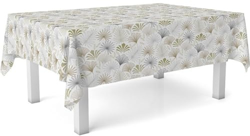 ECOMMERC3 Nappe en Toile cirée rectangulaire Taille 220x140 cm - Style, durabilité et Facile d'entretien pour Votre Table - Nappe en Toile cirée Anti-Taches et imperméable PALMITO Beige