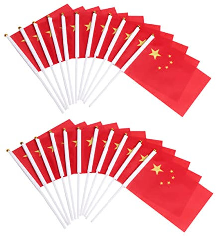 FONDOTIN 50 Stück Handgehaltene China Flagge Polyester Nationalflaggen Für Paraden Und Feiern Kleiner 14x21cm Mit Stab Wiederverwendbar Und Leicht Zu Reinigen Für Innen Und