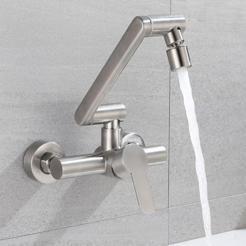 HomeLava Faltbar Wasserhahn Küche Wandarmatur mit 2 Wasserstrahlarten, Spültischarmatur 360° Schwenkbar, Einfache Montage Küchenarmatur Wandmontage aus 304 Edelstahl, Matt