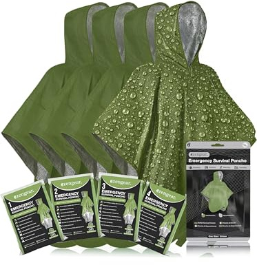 aZengear Poncho de Survie d'urgence (Lot de 4) Couverture Thermique en Mylar pour rétention de la Chaleur et de la Pluie | Réversible avec Capuche | Imperméable, Coupe-Vent, Portable