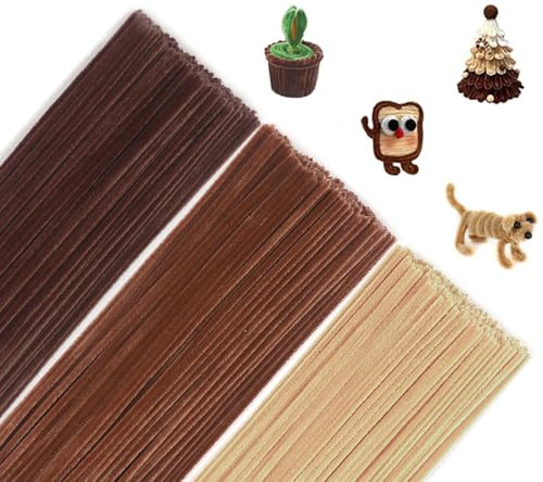300 Stück Pfeifenreiniger zum Basteln, 3 Verschiedene Braun Pfeifenputzer Chenilledraht, 30 cm Lang Pfeifenputzerdraht Pipe Cleaner für Handwerk, DIY Craft Projekte, Basteln, Dekorieren (3 Farben)