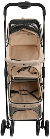 2-lagige Hundewagen & Katzenwagen, 2-in-1 Haustierwagen mit Atmungsaktiven Mesh-Fenstern, Sicherheitsgurt & Bremse, Zusammenklappbar für Auto, Leichter Transport bis 20 kg mit Regenschutz & Stauraum