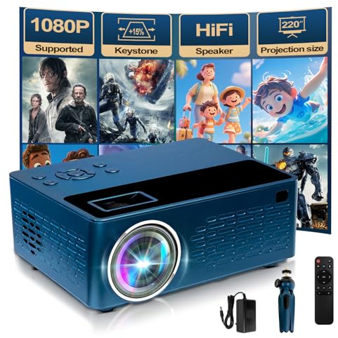 Soporte inteligente para proyectores 4K, viene con un mini soporte, mini proyector con altavoz estéreo, proyector portátil Full HD 1080P, compatible con smartphone TV Stick, PC, USB (sin aplicaciones)