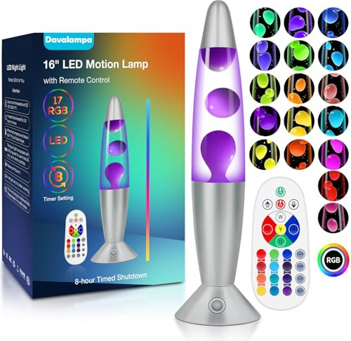 Davalampa Lampe a Lave XXL LED 17 Couleurs avec Télécommande. Lampes à mouvement liquide pour Enfants Adultes. Veilleuse personnalisée Cadeau Anniversaire Noel Lumière. 10cm x 10cm x 42cm. (Violet)