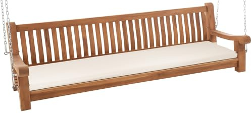 CLP Schaukelbank wetterfest Joyce mit Sitzkissen, robust massiv Teakholz, mit Armlehne und Ketten, Gartenbank für Terrasse und Balkon, Farbe:Creme, Größe:206x48x8 cm