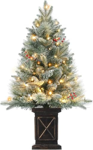Weihnachtsbaum Künstlich 90 cm Mit 78 Beleuchtung, Snow Flocked Künstlicher Weihnachtsbaum Batteriebetrieben Pre-Lit Weihnachten Deko Für Zuhause, Büro, Vintage Topfbasis