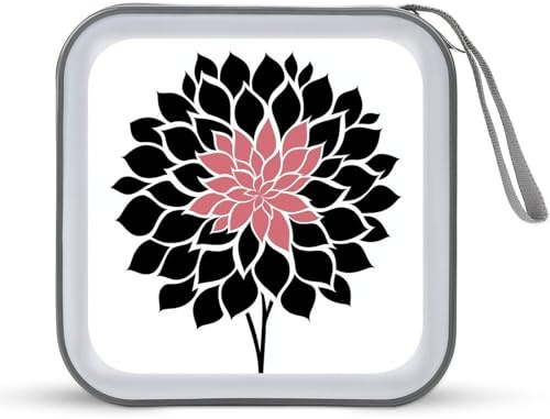Jubonexis Dahlia Étui de rangement portable pour CD/DVD Rose et noir