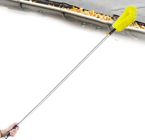 Brosse de nettoyage extensible pour gouttière en acier inoxydable pour un entretien sans effort du toit et des gouttières – Aucune échelle nécessaire, facile à utiliser, idéale pour les propriétaires