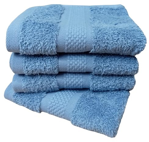 Sue Rossi Face Cloths Pack of 4, Turkish Combed Cotton, 30cm x 30cm, Soft, Absorbent & Quick Dry Wash Cloth Flannels Set Of Bathroom Towels (4, Pacific Ocean Blue)