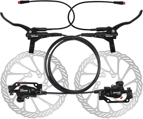 AEYINO Kit de freins à disque hydrauliques pour vélo électrique - 2 pistons d'arrêt électrique avant gauche avant 1100 mm - Arrière droit 1800 mm - Levier en alliage d'aluminium pour scooter/VTT