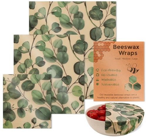 Xanorrg Conservation des Aliments avec 3 Enveloppes en Tissu De Cire d'abeille Naturelle Fournitures De Cuisine Portables Lavables Et Réutilisables Emballages Alimentaires Polyvalents