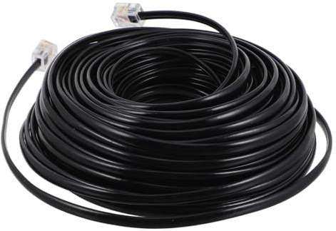 Kisangel Cavo Di Prolunga Telefonico Rj11 6p4c Da 20 Metri Per Collegamento Telefonico, Connettori Per Telefono Fisso, Fax e Modem, Adatto Per Ufficio e Casa, Cavo Sottile Nero Antidiafonia