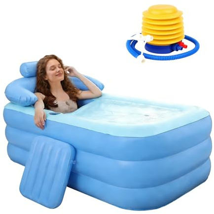 Guiwuiyu Aufblasbare Badewanne für Erwachsene, Mobile Faltbare Badewanne mit Komfortboden, Getränkehalter, Fußpumpe, Reißverschlussabdeckung, Badewanne Aufblasbar für Spa, Eisbad, Camping, 160×84×64cm