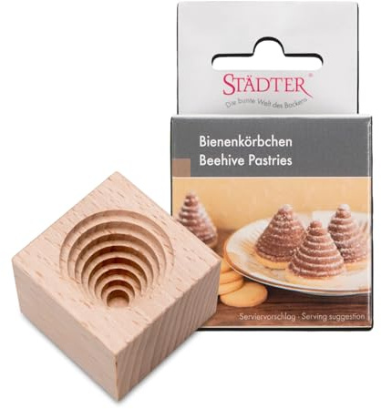Bienenkörbchen Holzmodel – Backmodel aus Buchenholz für Likörspitzen & gefülltes Gebäck | Traditionelle Holzform zum Ausstechen & Formen | Hochwertiges Naturholz inkl. Rezept