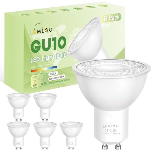 Lumlog GU10 LED Bulbs Warm White 3000K, 5W Spotlight Light Bulb, 810LM Energy Saving, 50W Equivalent, Non-Flicker, Non-Dimmable, for Home Lighting, 6 Pack