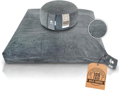 Inner Peace Meditationskissen Set Cord XL | Premium Set, rundes Kissen + Zabuton Matte, waschbar, Zen Meditationsset, für Yoga & Achtsamkeit