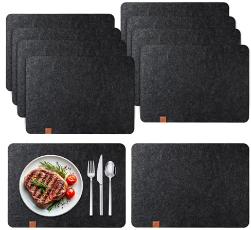 10 Stück Tischsets Filz, 44 × 30 cm Abwaschbar Platzset Filz 3mm Dick Tisch Untersetzer Platzdeckchen Hitzebeständiges Tischunterlagen Platzmatte für Küche Speisetisch (Schwarz)