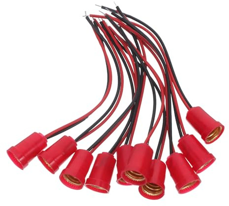 Zerodeko Douille E12 avec Fils Rouges et Noirs, 10 Pièces, Socle de Lampe en Plastique pour Lampes de Table, Douille Miniature pour Ampoule, Accessoire D’éclairage Décoratif, Usage